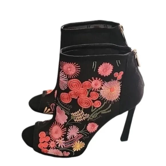 JESSICA SIMPSON Pascal Peeptoe Booties 8 Boots Boho Embroidered Stiletto Heels - Picture 3 of 15